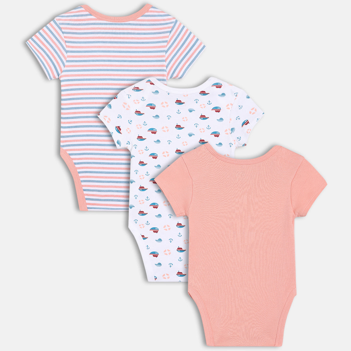 Boys Pack Of 3 Envelop Neck Short Sleeve Body Suit - Multi