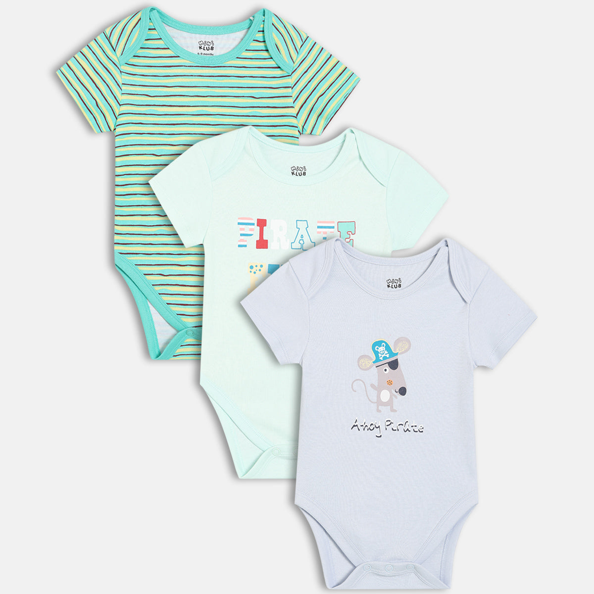 Boys Pack Of 3 Envelop Neck Short Sleeve Body Suit - Multi