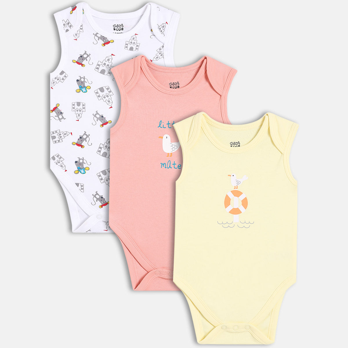 Boys Pack Of 3 Envelop Neck Short Sleeve Body Suit - Multi