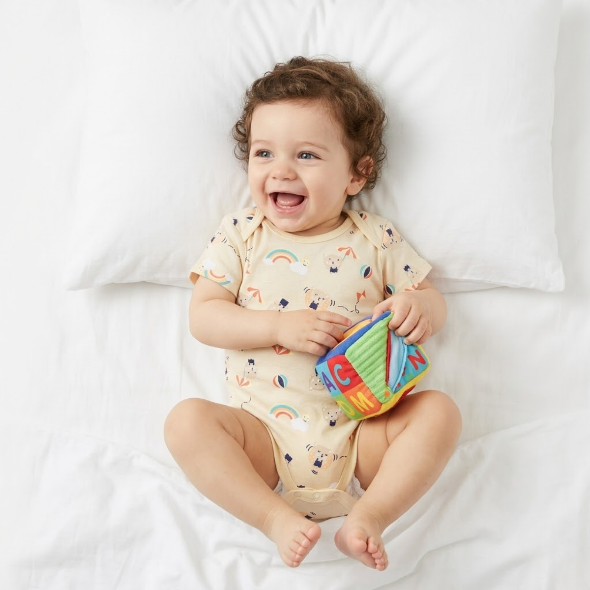 Baby Boys Pack Of 3 Cotton printed Envelop Neck Body Suit - Beige, White & Yellow