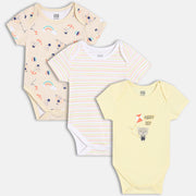 Boys Pack Of 3 Envelop Neck Short Sleeve Body Suit - Multi