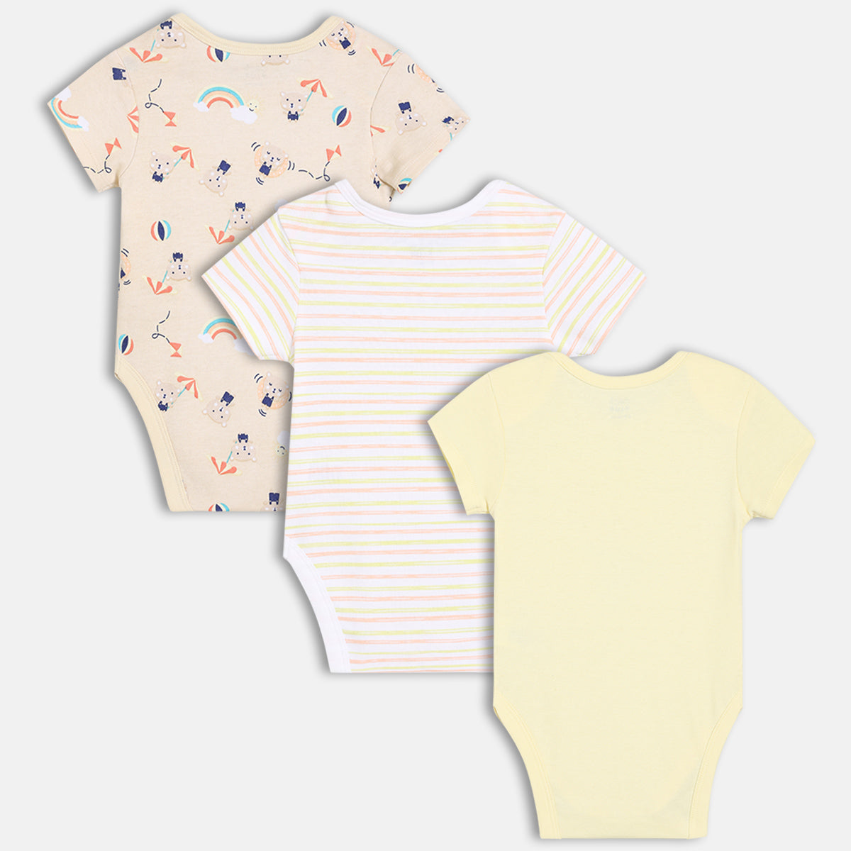 Boys Pack Of 3 Envelop Neck Short Sleeve Body Suit - Multi