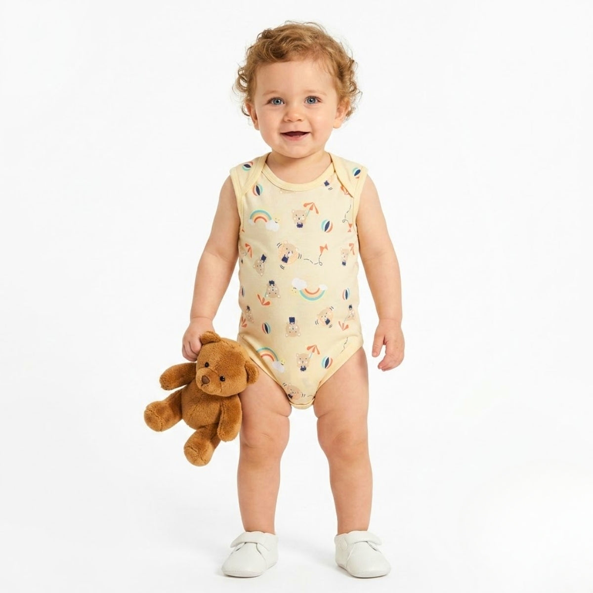 Baby Boys Pack Of 3 Cotton printed Envelop Neck Body Suit - Beige & Blue