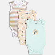 Boys Pack Of 3 Envelop Neck Short Sleeve Body Suit - Multi