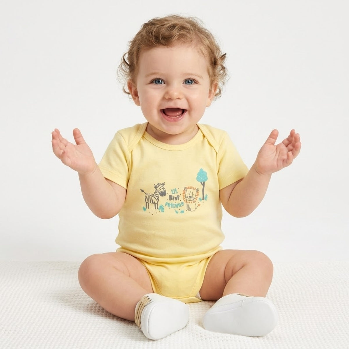Baby Boys Pack Of 3 Cotton printed Envelop Neck Body Suit - Green, White & Yellow