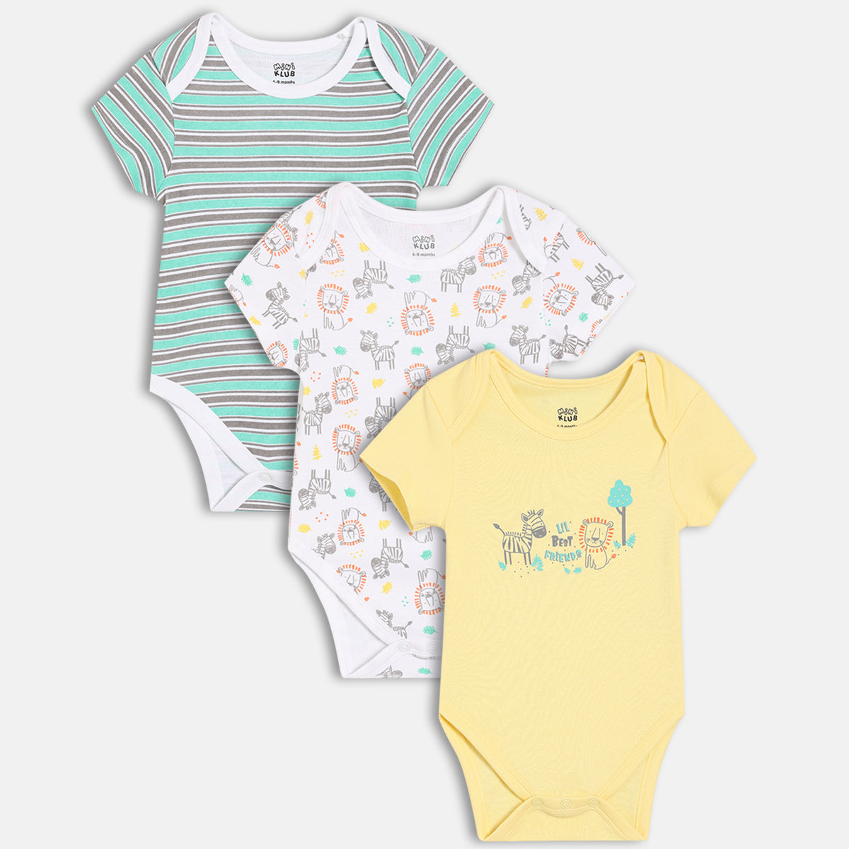 Boys Pack Of 3 Envelop Neck Short Sleeve Body Suit - Multi