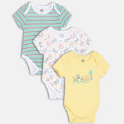 Boys Pack Of 3 Envelop Neck Short Sleeve Body Suit - Multi