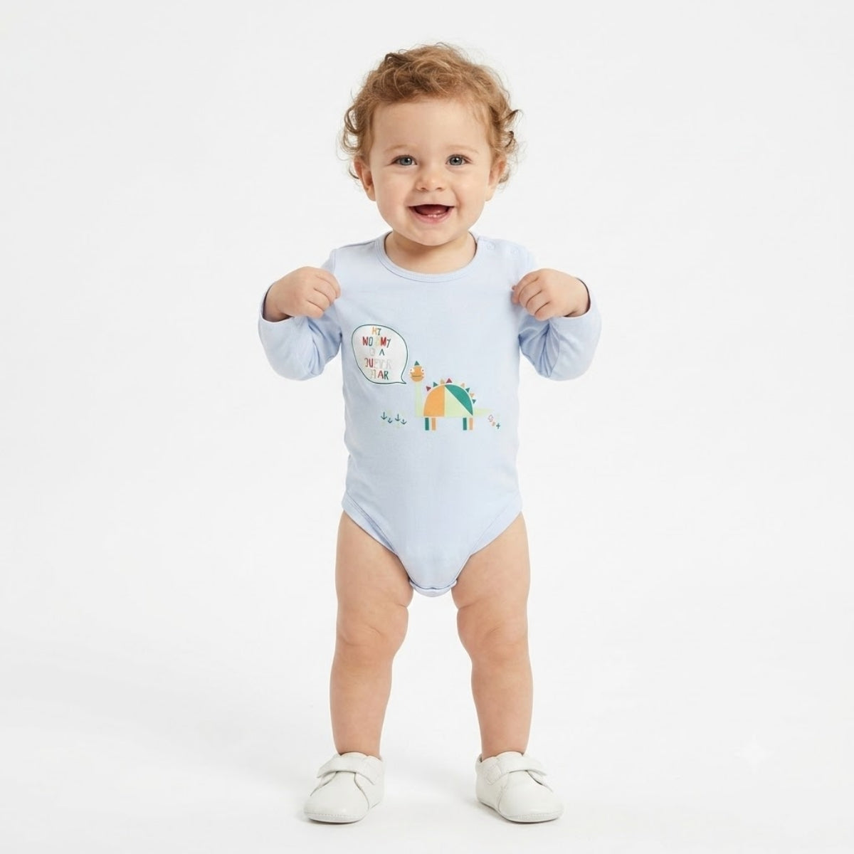Baby Boys Pack Of 3 Cotton Printed Round Neck Long Sleeve Body Suit - White & Blue