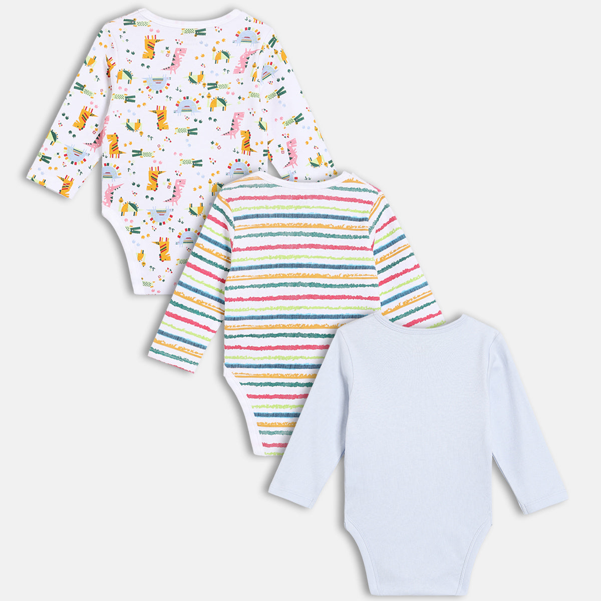 Boys Pack Of 3 Round Neck Long Sleeve Body Suit - Multi