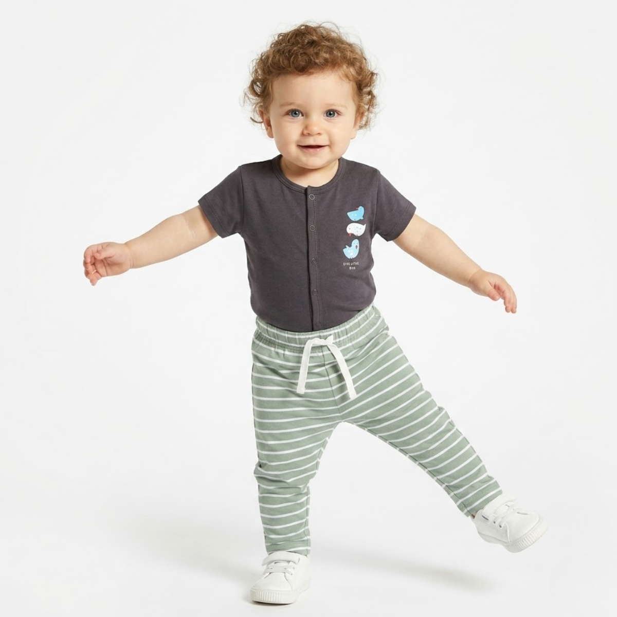 Baby Boys Pack Of 3 Cotton Printed Knit Bottom, Blue & Grey