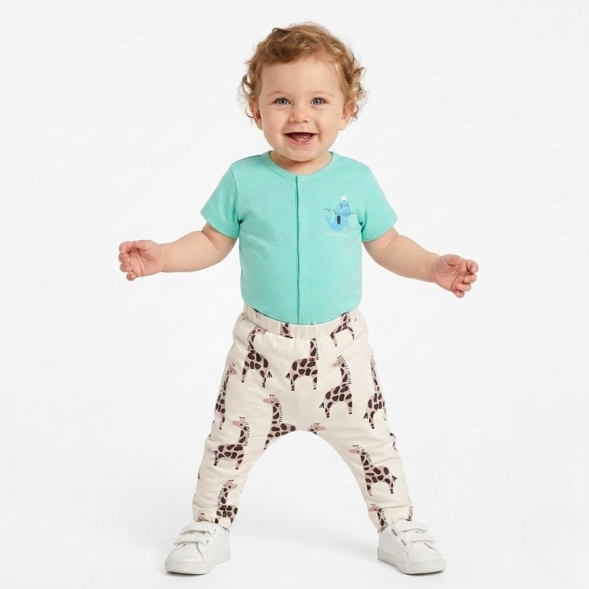 Baby Boys Pack of 3 Cottom Animal printed Knit Bottom, Grey, Blue & White