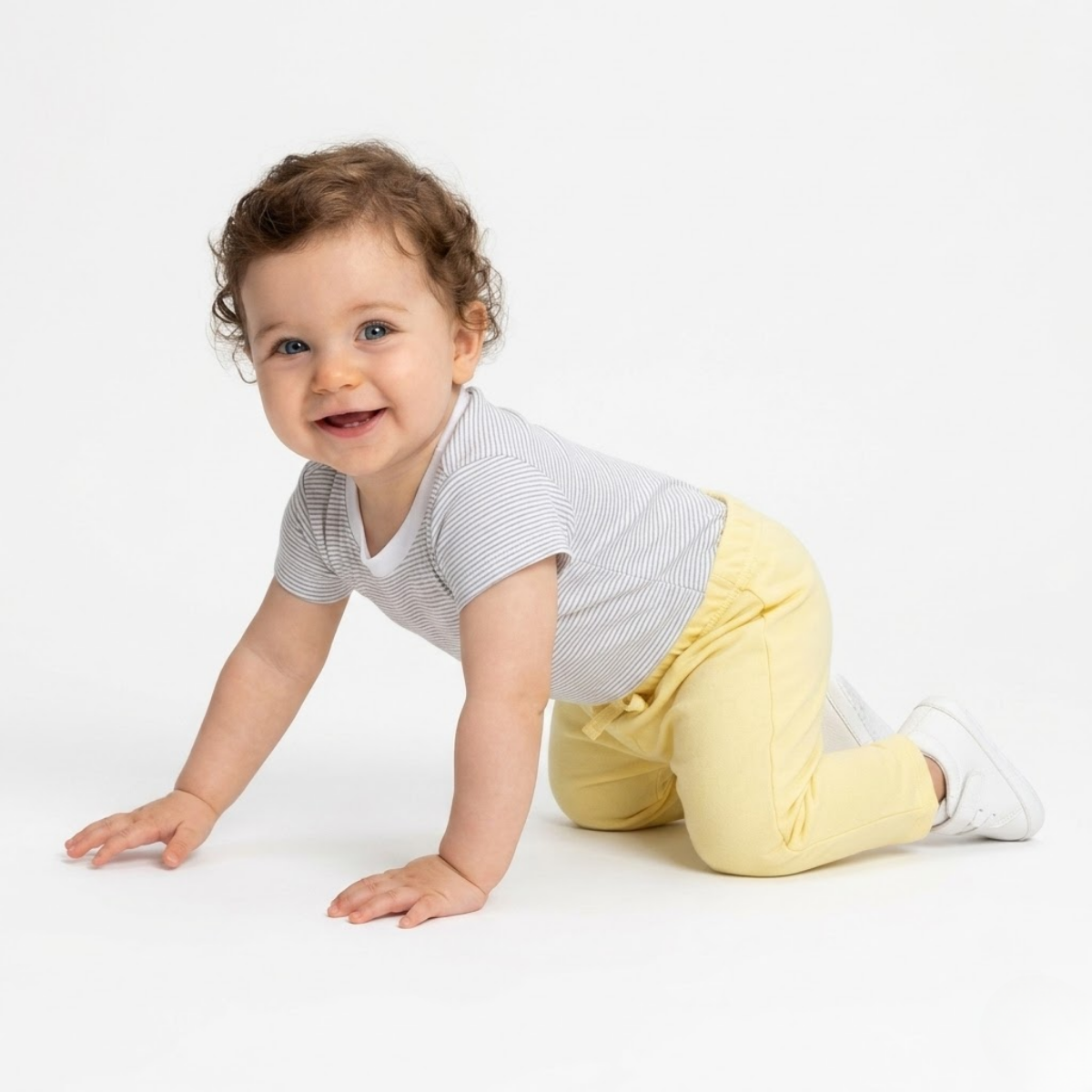 Baby Boys Pack Of 3 Cotton Solid  High Raise Full Length Knit Bottom, Yellow, Grey & Blue