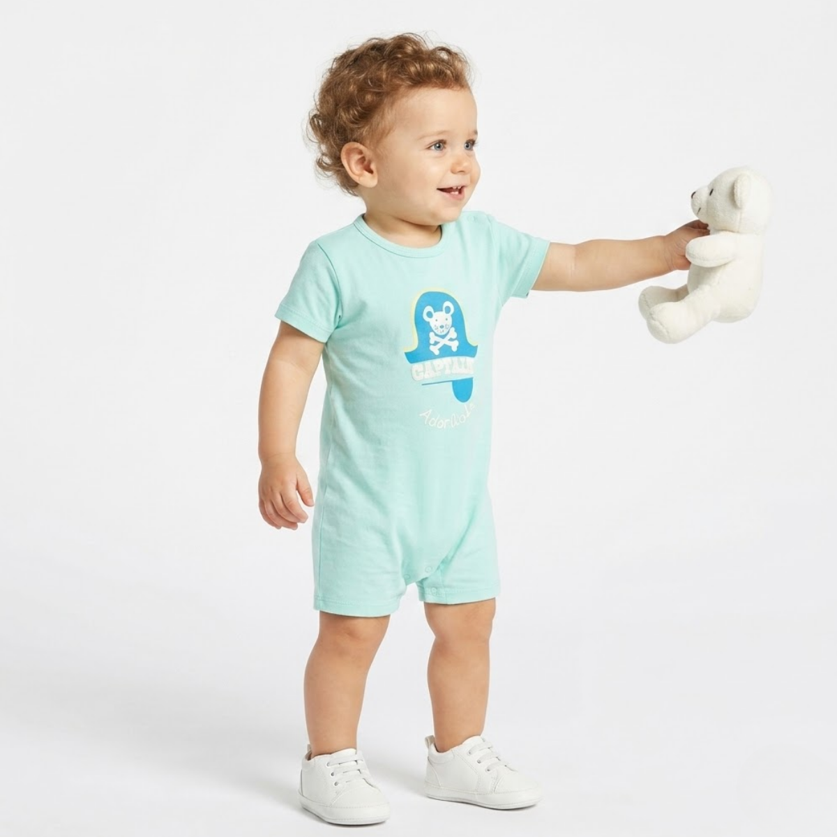 Baby Boys Pack of 2 cotton printed Rompers, Light Blue and White