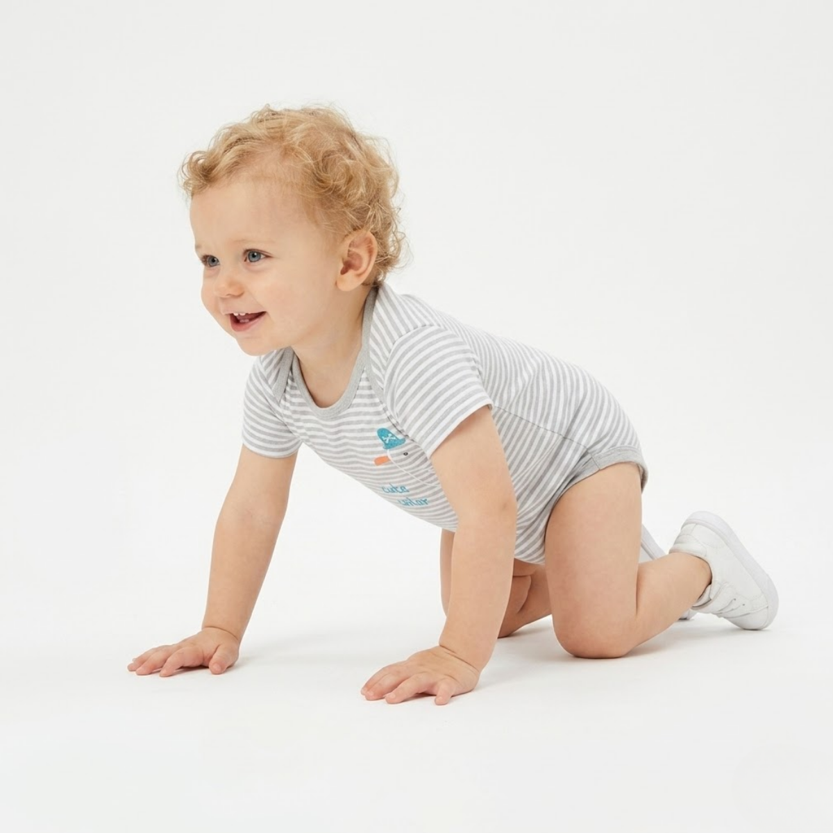 Baby Boys Pack of 2 Cotton printed Rompers, Grey and White