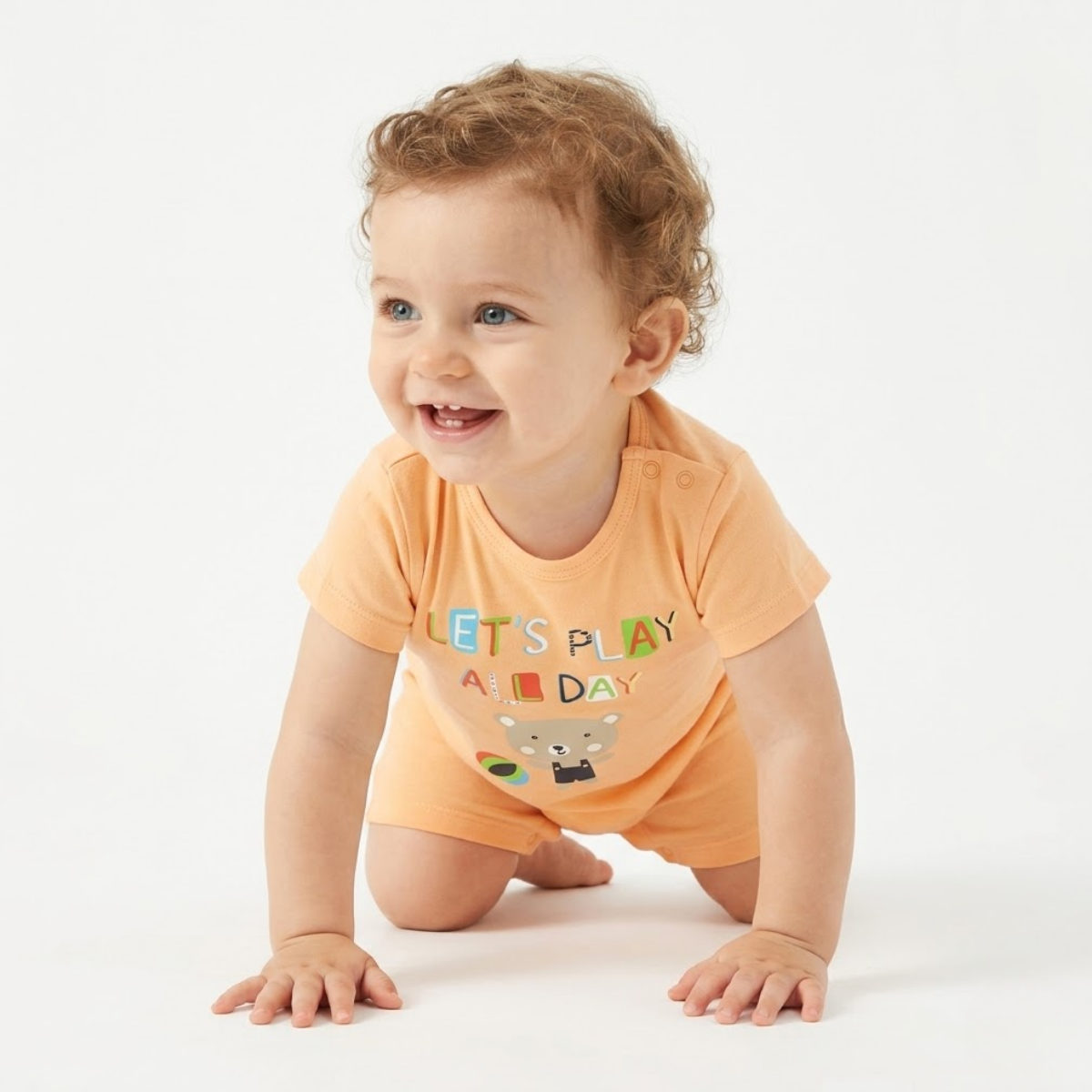 Baby Boys pack of 2 cotton printed Rompers, Peach & White