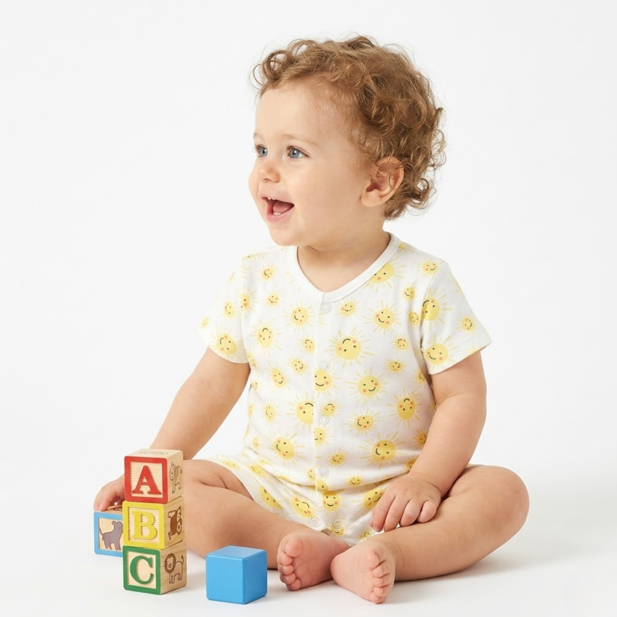 Baby Boys pack of 2 cotton printed Rompers, Peach & White