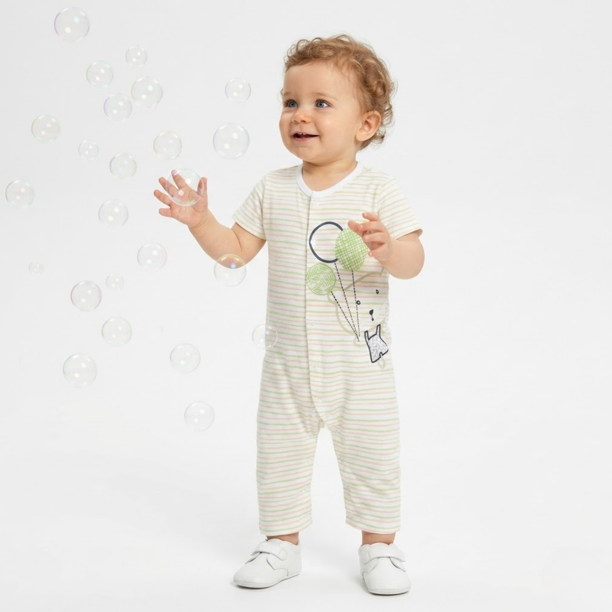 Baby Boys pack of 2 cotton printed Rompers, Light Green & White