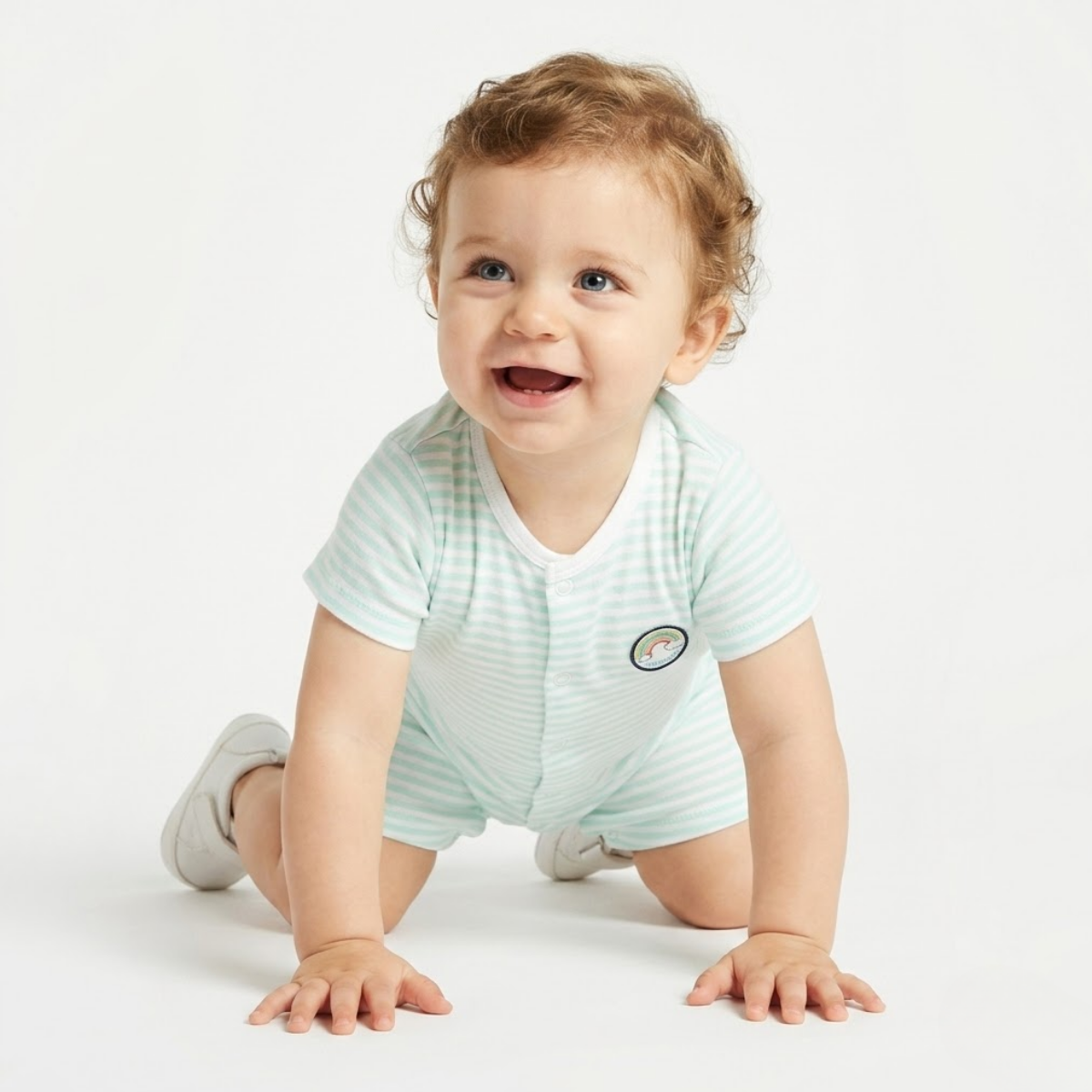Baby Boys Pack of 2 Cotton printed Rompers, Beige and & Light blue