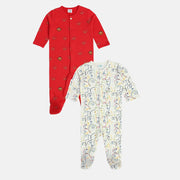 Boys Red/Marshmallow Sleep Suit (Pack Of 2)