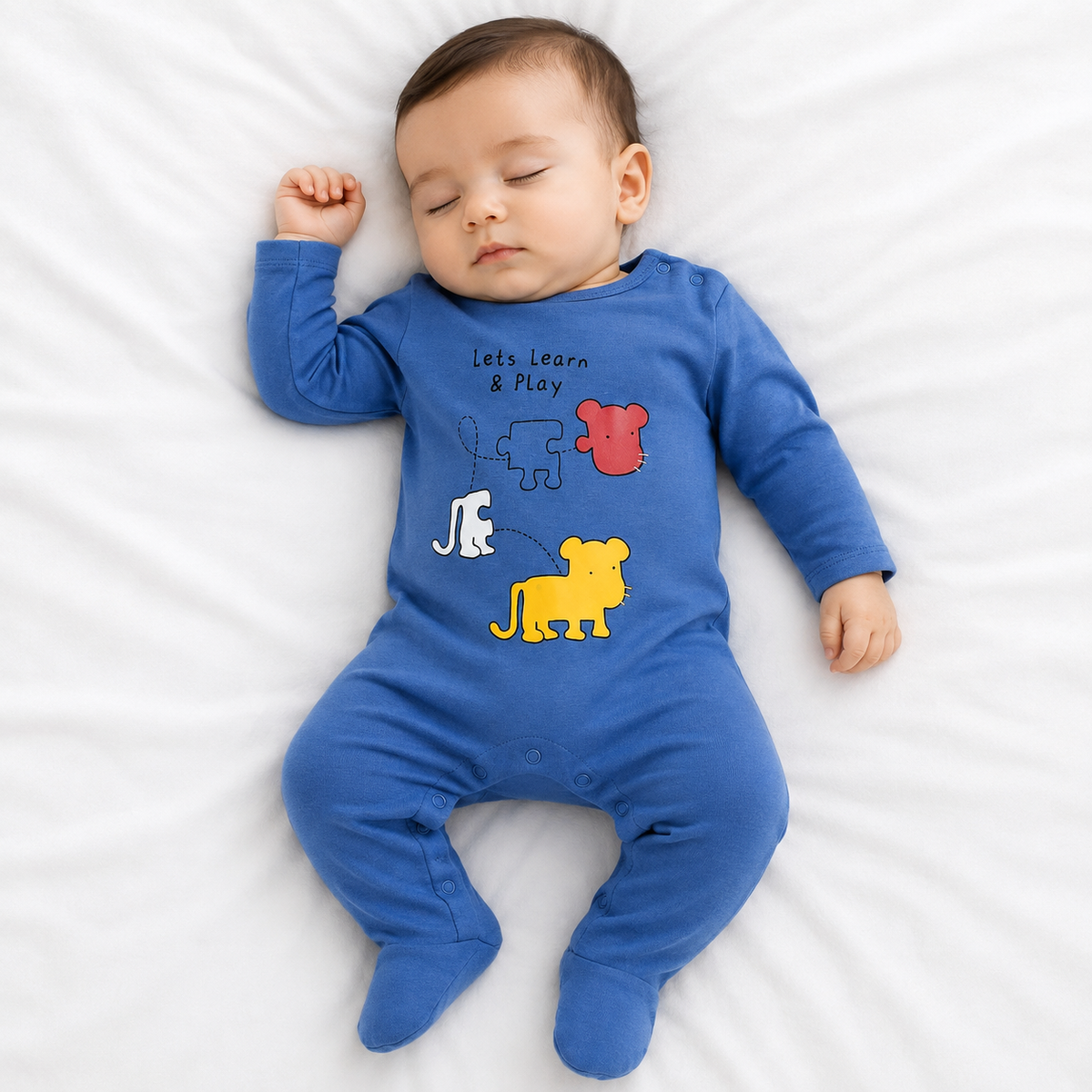 Baby boys Blue And Yellow And Multicolor Cotton Pack of 2 Sleep Suit