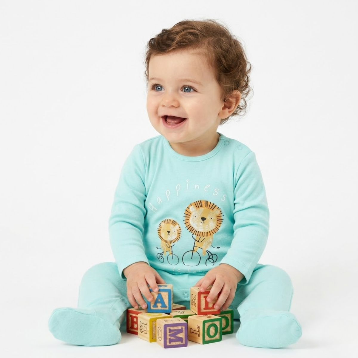 Baby Boys Pack of 2 Cotton animal printed Animal Printed Sleepsuits, Light Blue and Grey