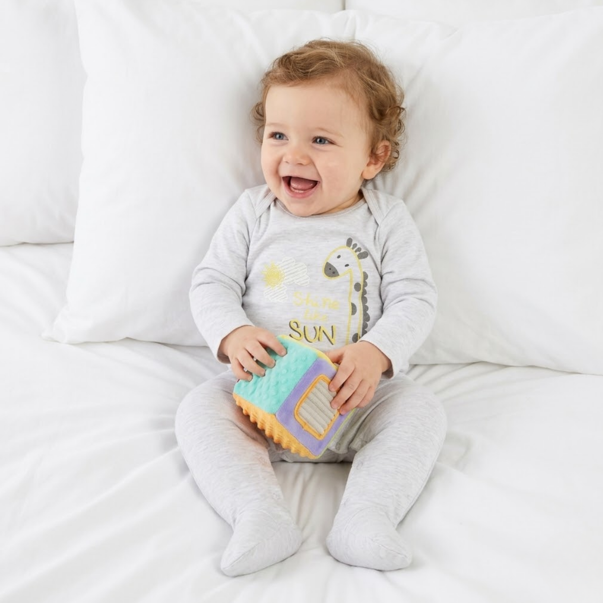 Baby Boys Pack of 2 Cotton Animal Printed Sleepsuits, Grey and Off-white
