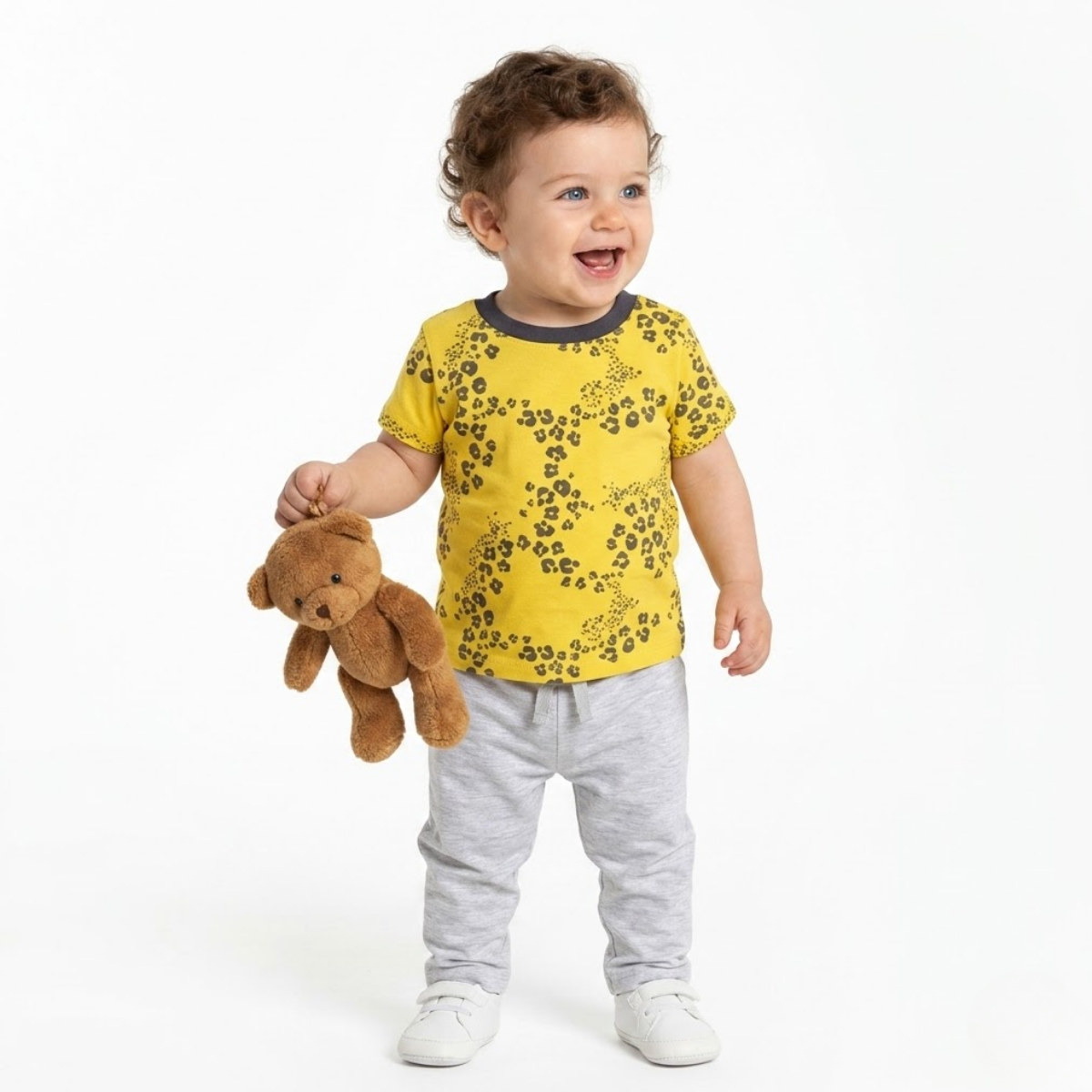 Baby Boys Pack Of 3 Cotton animal printed T-shirts, Yellow, Grey & Dark grey