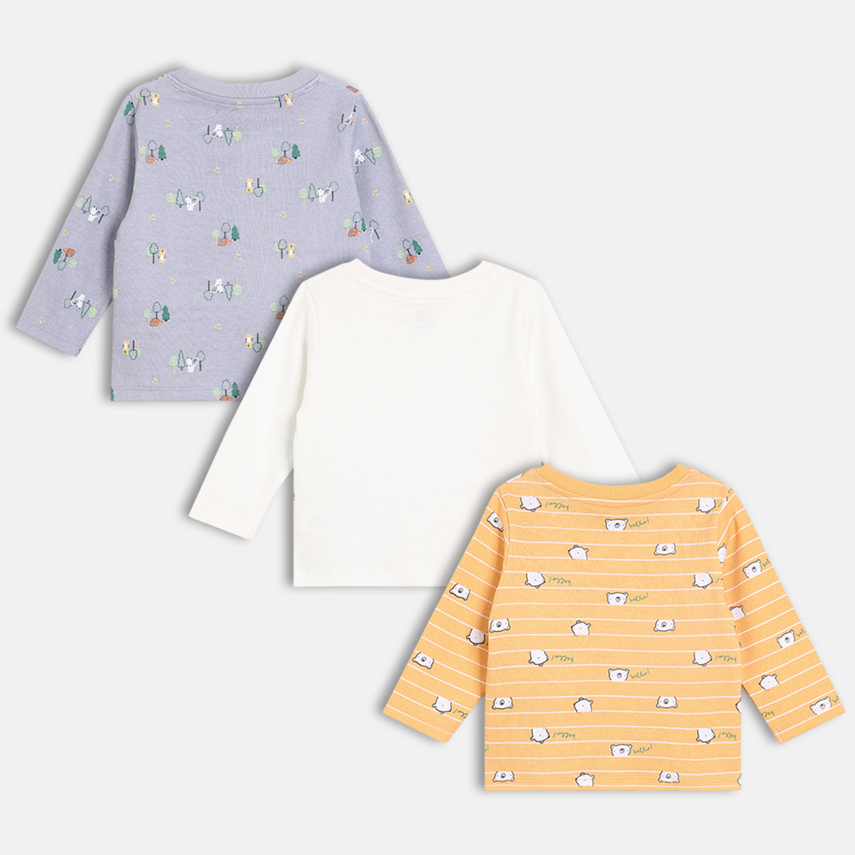 Baby Boys Printed T-Shirts Pack of 3, Yellow, White and Lavender