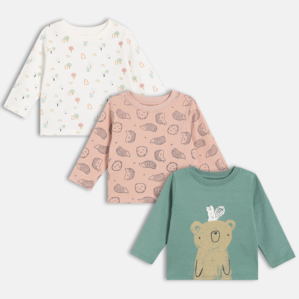 Boys Pack Of 3 Round Neck Full Sleeve T-Shirt - Multi