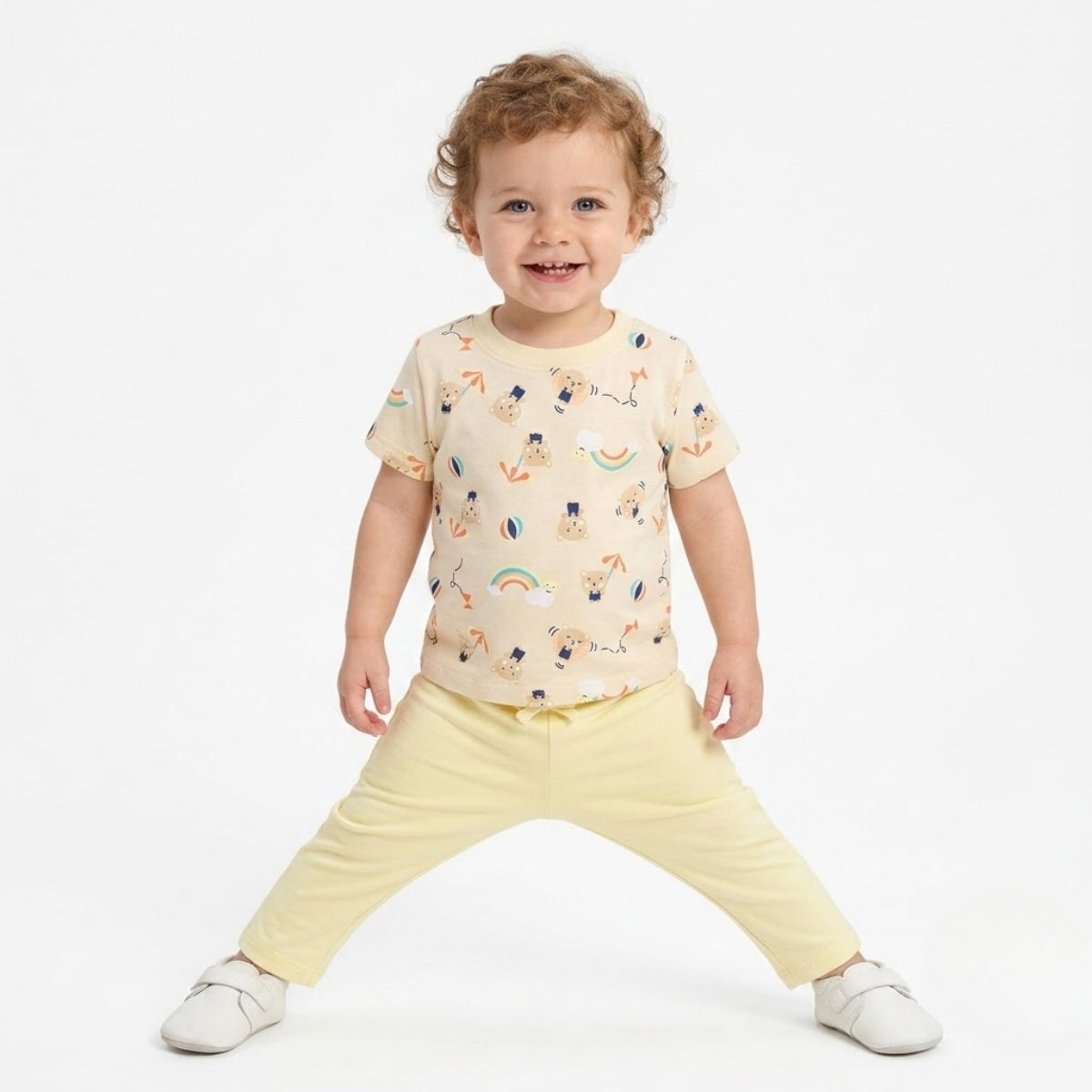 Baby Boys Pack Of 3 Cotton printed Crew Neck T-Shirt - Beige & Yellow