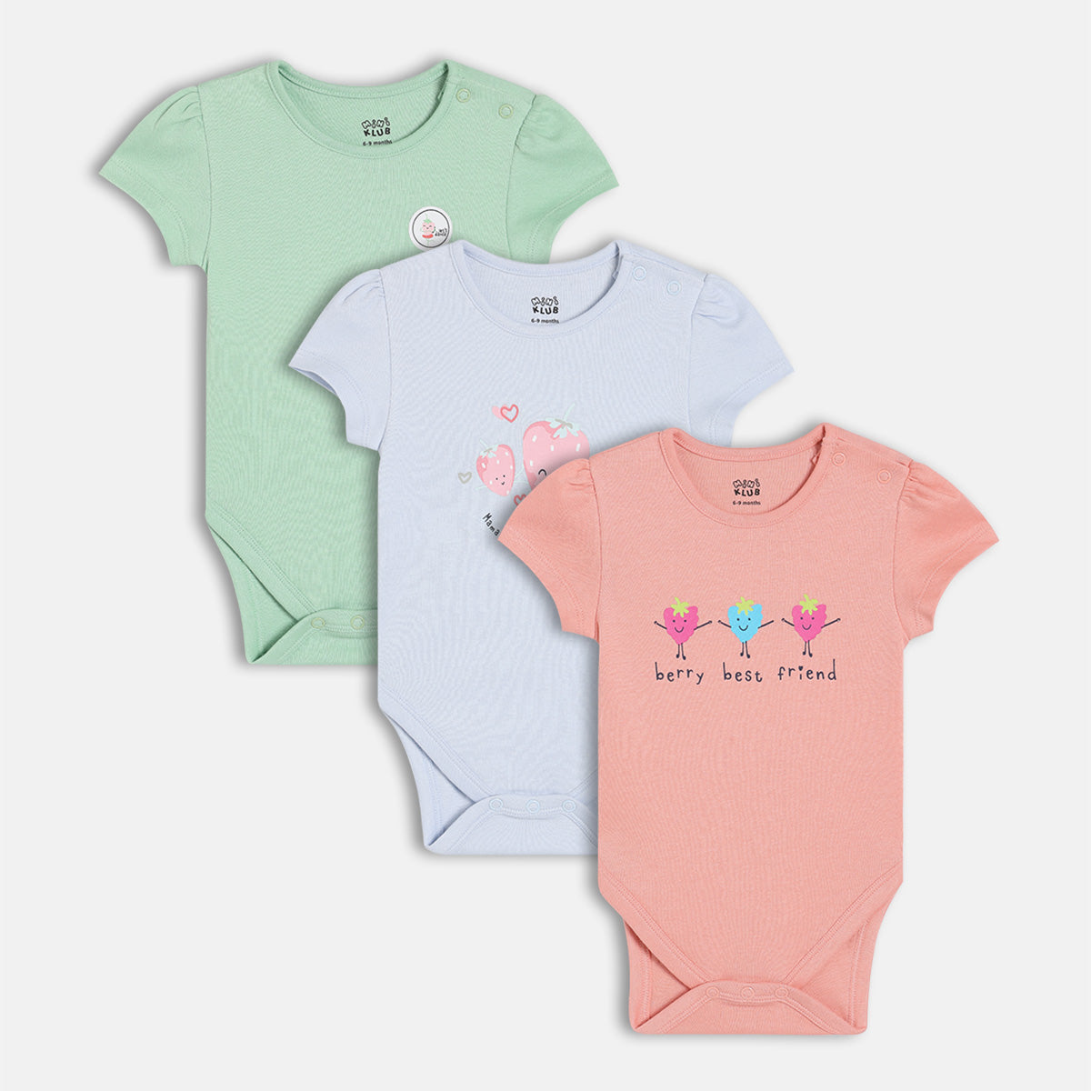 Girls Pack Of 3 Round Neck Long Sleeve Body Suit - Multi