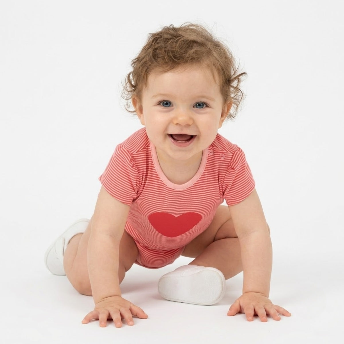 Baby girls Pack Of 3 Round Neck Short Sleeve Body Suit - Coral, White & Red