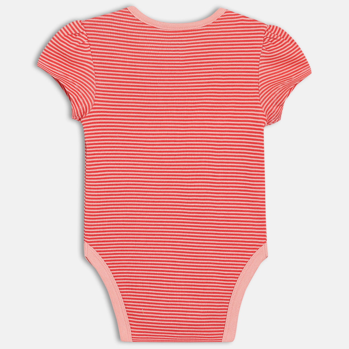 Girls Pack Of 3 Round Neck Short Sleeve Body Suit - Coral/White