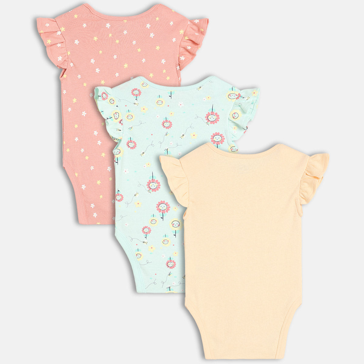 Girls Pack Of 3 Envelop Neck Cap Sleeve Body Suit - Multi