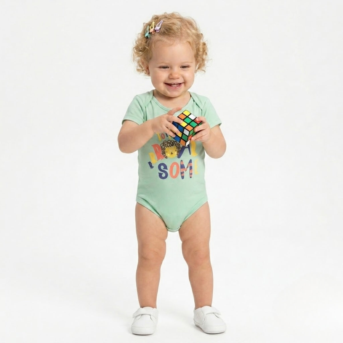 Baby girls Pack Of 3 Cotton printed Envelop Neck Short Sleeve Body Suit - White, Green & Pink