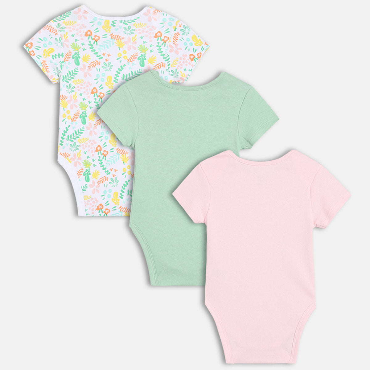 Girls Pack Of 3 Envelop Neck Short Sleeve Body Suit - Multi