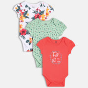 Girls Pack Of 3 Round Neck Cap Sleeve Body Suit - Multi