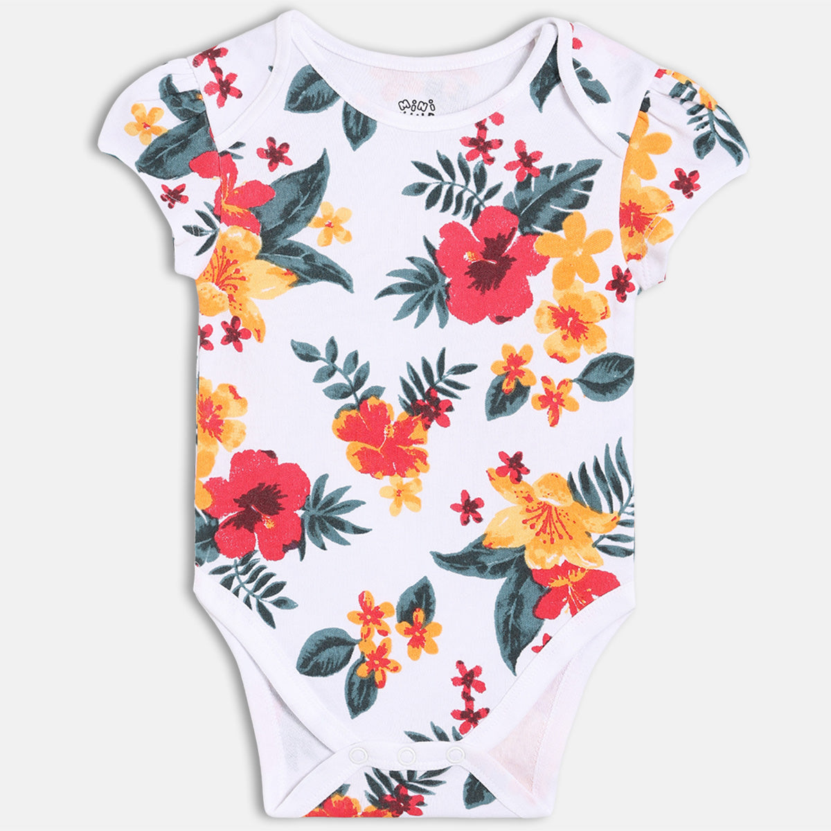 Girls Pack Of 3 Round Neck Cap Sleeve Body Suit - Multi