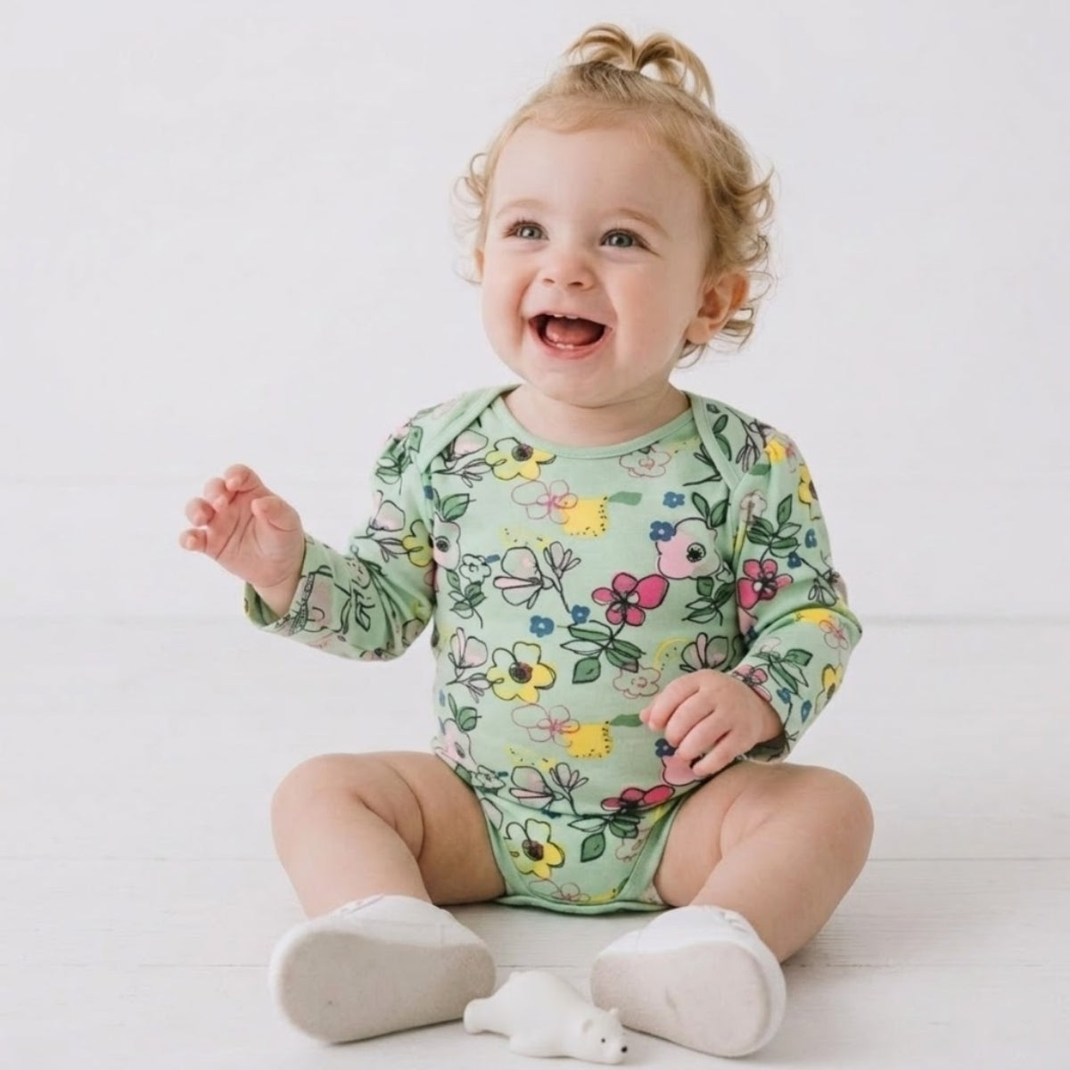 Baby girls Pack Of 3 Cotton floral printed Round Neck Body Suit - Green, White & Pink