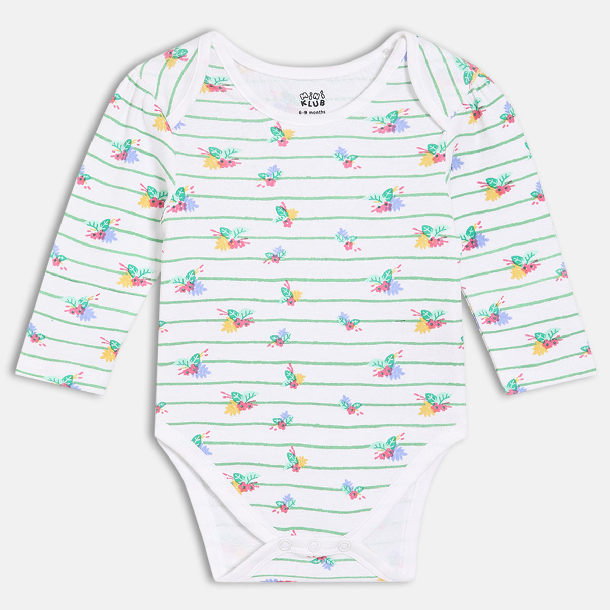 Girls Pack Of 3 Round Neck Full Sleeve Body Suit - Multi