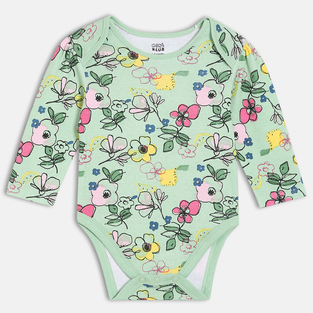 Girls Pack Of 3 Round Neck Full Sleeve Body Suit - Multi