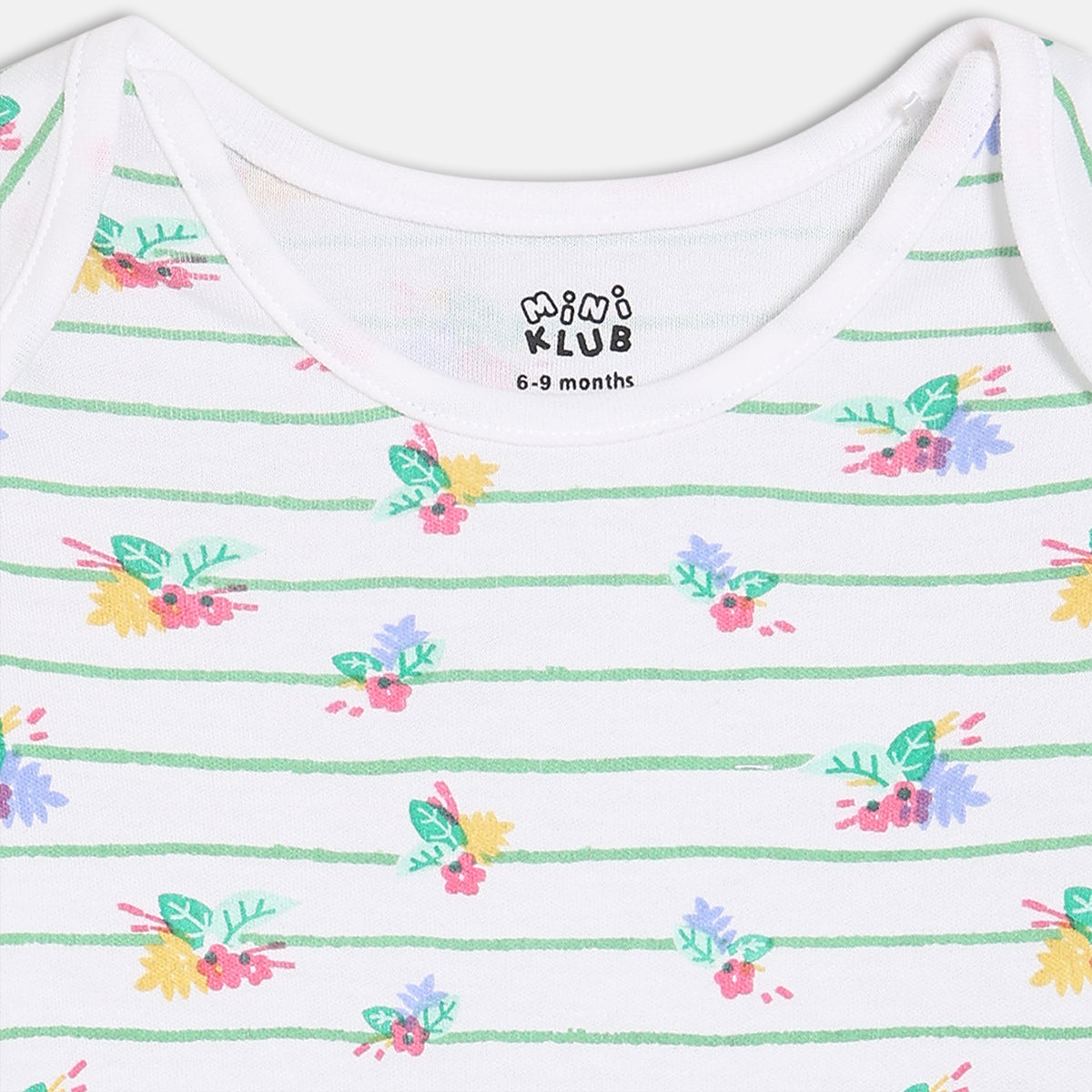 Girls Pack Of 3 Round Neck Full Sleeve Body Suit - Multi