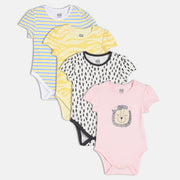 Girls Pack Of 4 Round Neck Short Sleeve Body Suit Multi