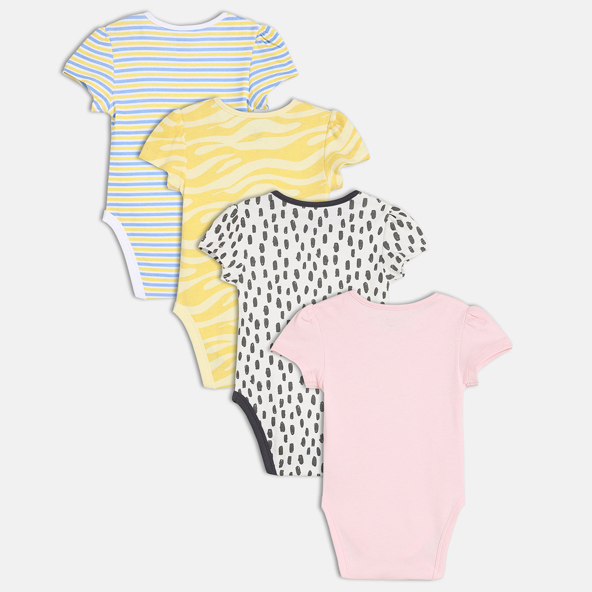 Girls Pack Of 4 Round Neck Short Sleeve Body Suit Multi