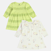 Girls Marshmallow/Green Dress (Pack Of 2)