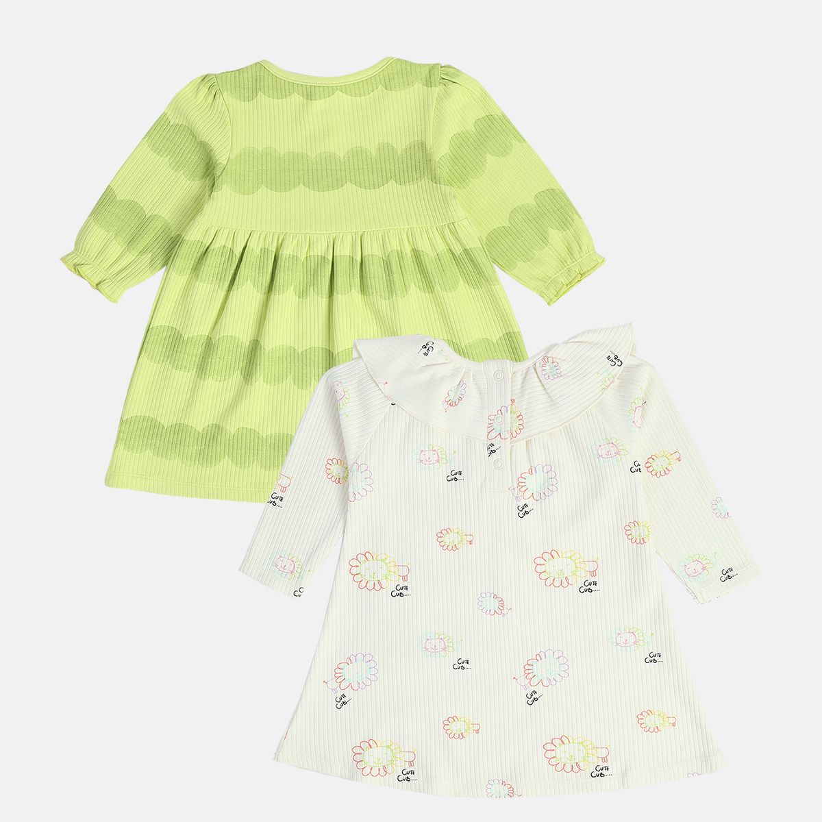 Girls Marshmallow/Green Dress (Pack Of 2)