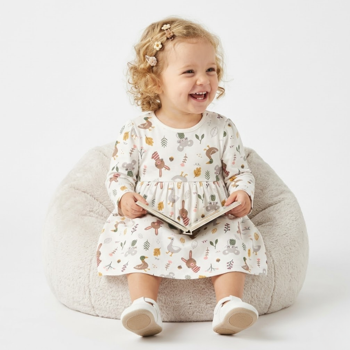 Baby girls Pack Of 2 Round Neck Full Sleeve Dress - White & Pink