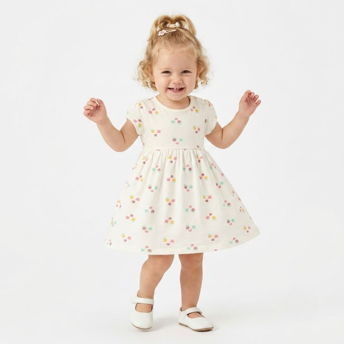 Baby Girls Pack of 2 Cotton animal Printed Dresses, White & Green