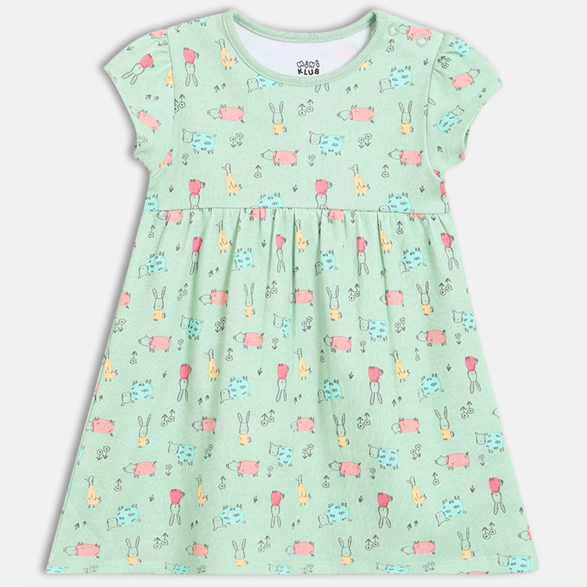 Baby Girls Pack of 2 Cotton animal Printed Dresses, White & Green