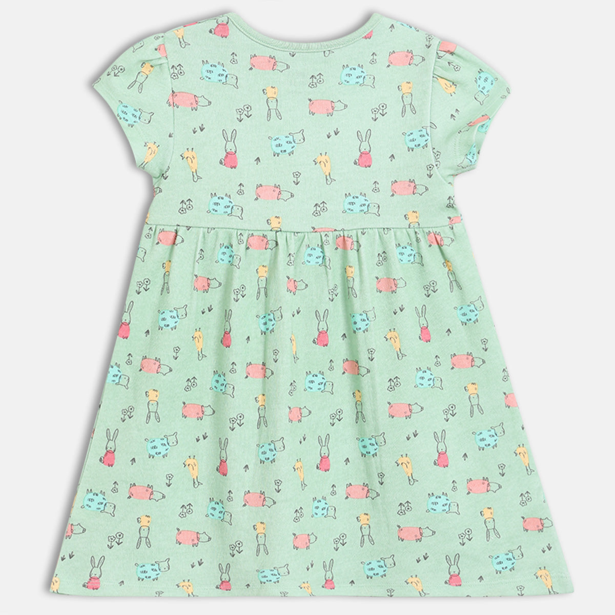 Baby Girls Pack of 2 Cotton animal Printed Dresses, White & Green